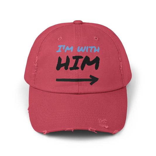 Trendy Unisex Distressed Cap - 'I'm with Him' Statement Hat