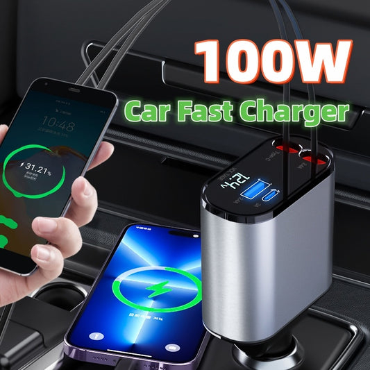 Metal Car Charger 100W Super Fast Charging Car Cigarette Lighter USB And TYPE-C Adapter - BossAura